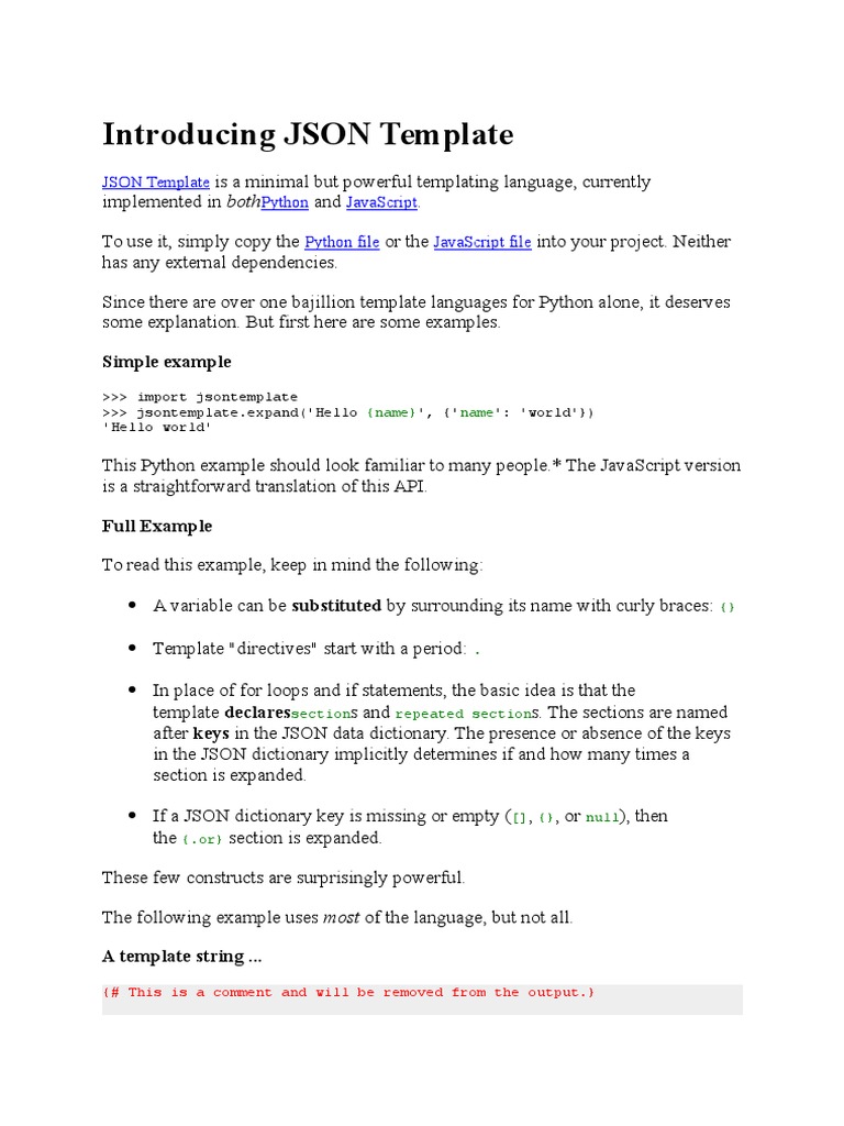Introducing JSON Template: Simple Example | PDF | Json | Websites