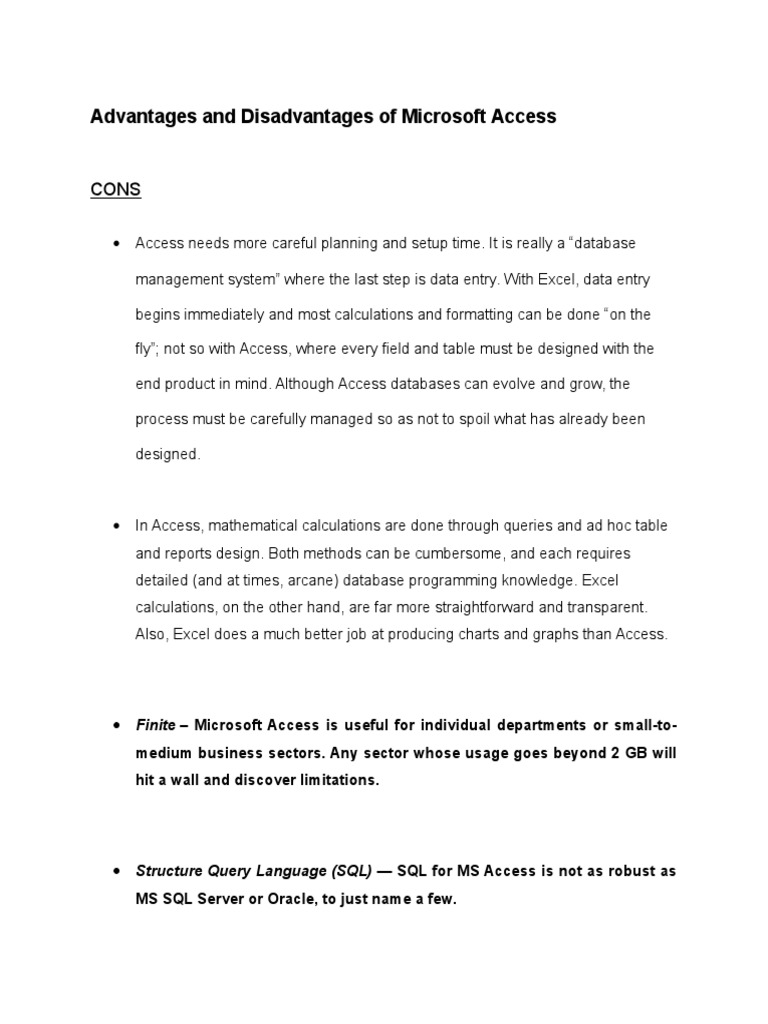 Advantages and Disadvantages of Microsoft Access | PDF | Microsoft