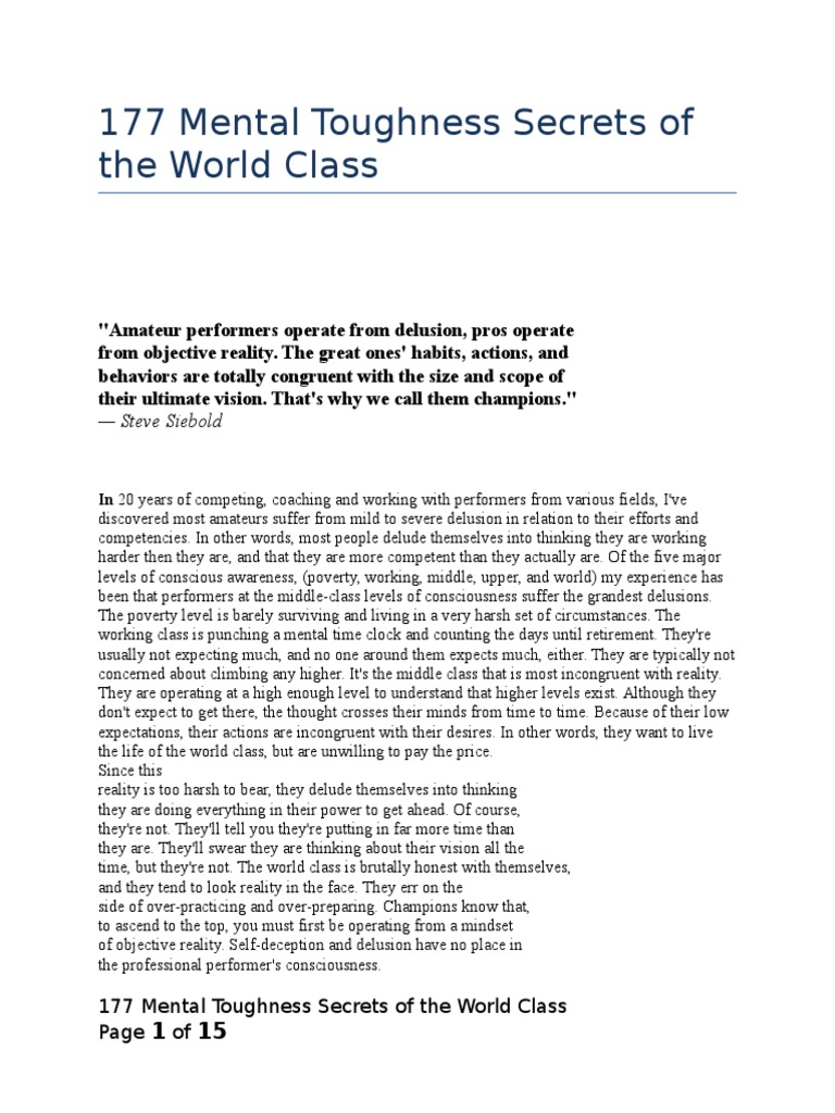 177 Mental Toughness Secrets Of The World Class Pdf Unconscious