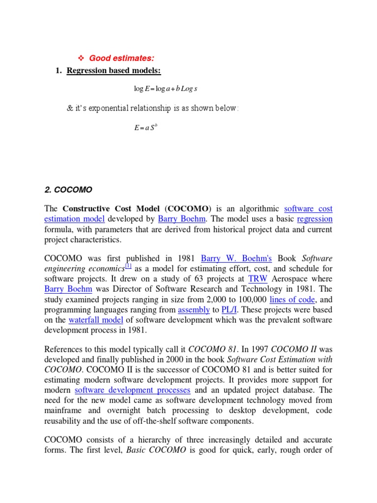 Regression Based Models:: Good Estimates | PDF
