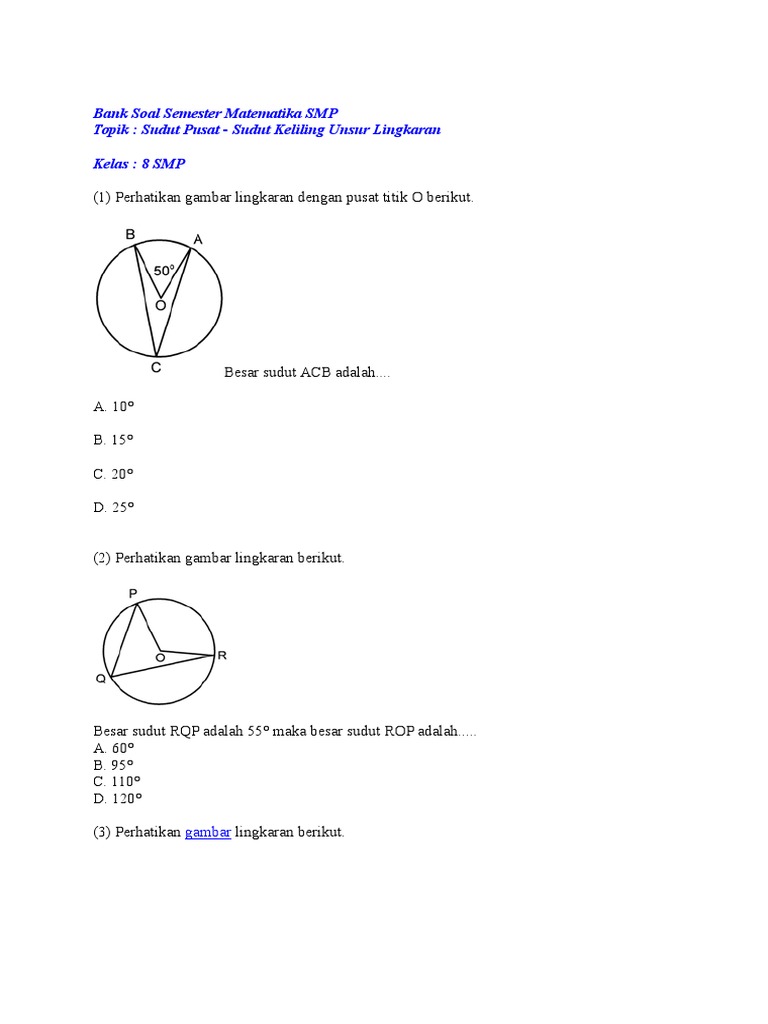 Soal Sudut Pusat Keliling