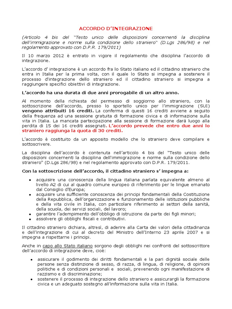 Accordo Integrazione Scheda PDF PDF