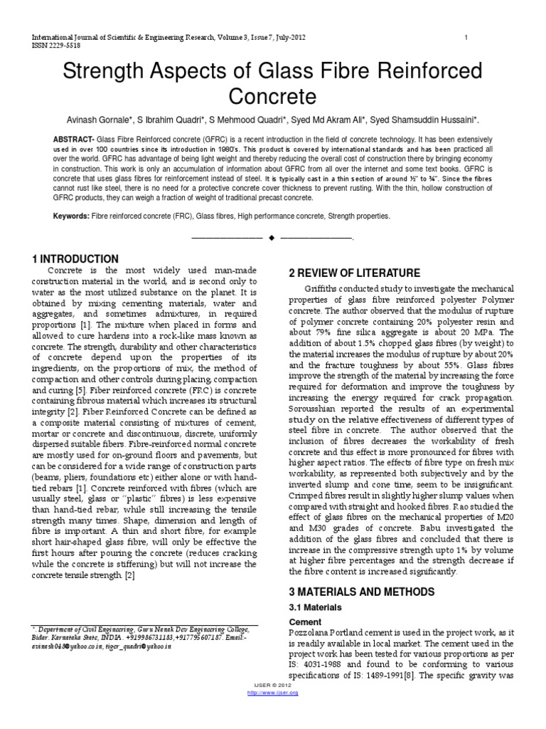 Strength Aspects of Glass Fibre Reinforced Concrete PDF | PDF ...