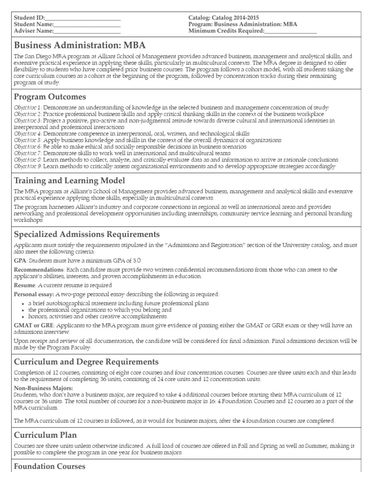 Business Administration MBA Alliant International University