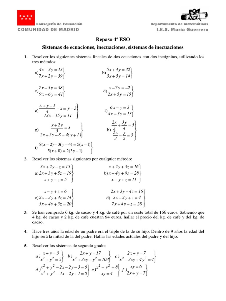 Sistemas E Inecuaciones Pdf