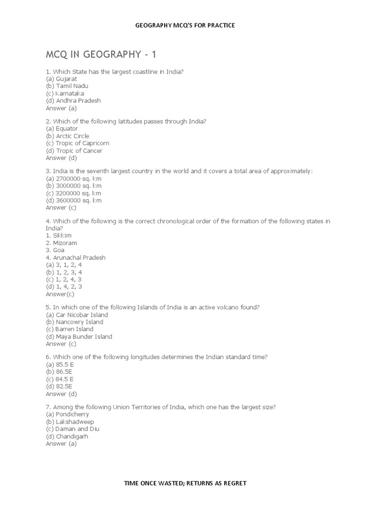 MCQ in Geography PDF PDF Weathering Erosion