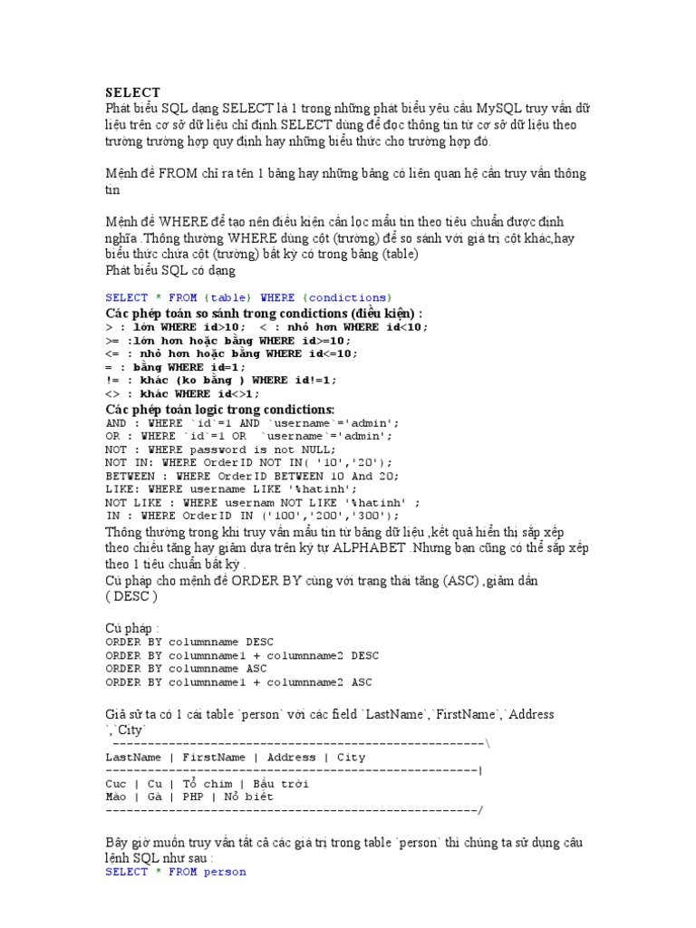 Cau lenh truy van trong sql pdf