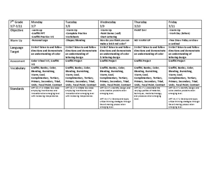 7th Grade Weekly 3-7 | PDF | Language Arts & Discipline