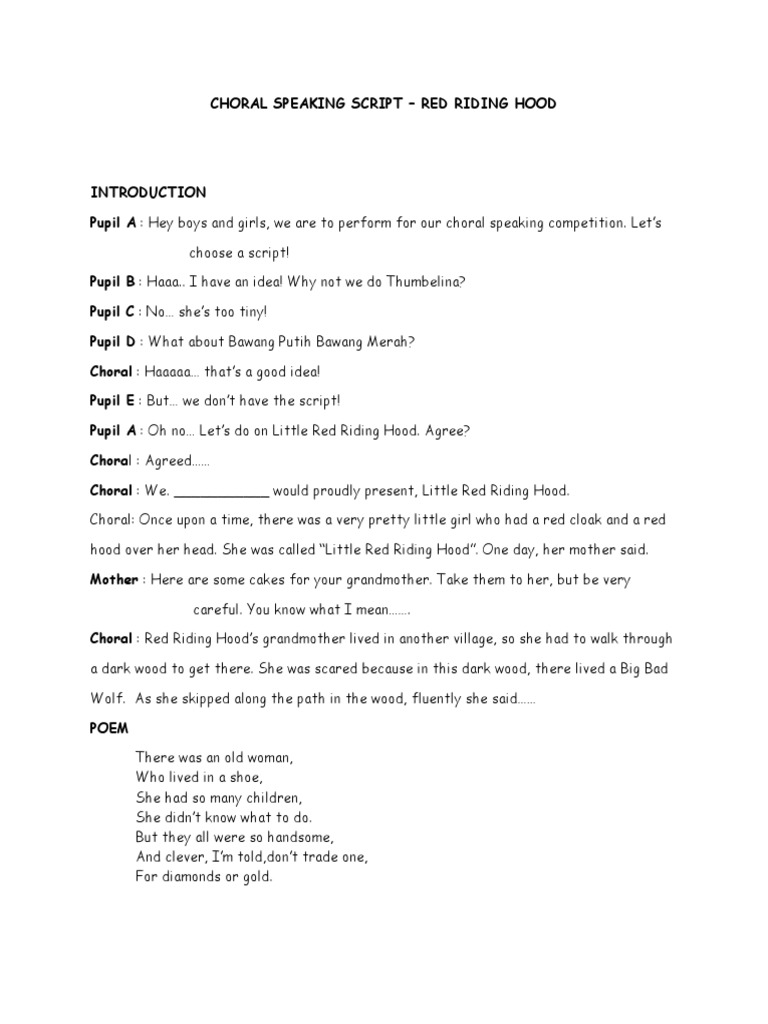 Choral Speaking Script Little Red Riding Hood