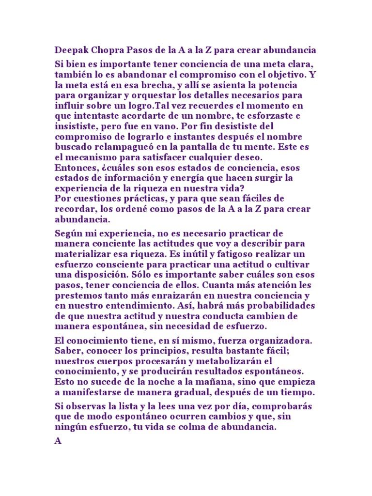 Deepak Chopra Pasos de La A A La Z para Crear Abundancia | PDF ...