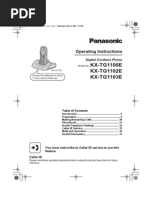 Panasonic KX-TGA110EX Manual | PDF | Oral Communication | Telephony