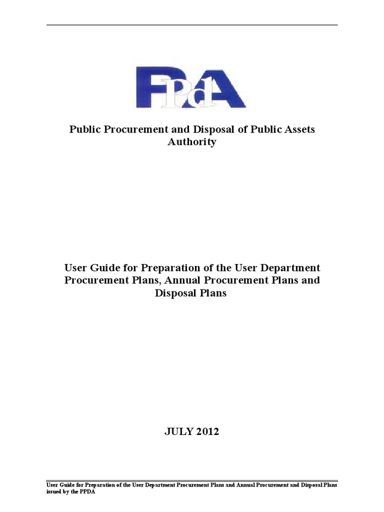 PPDA User Guide for Procurement Plans | PDF | Procurement | Request For ...