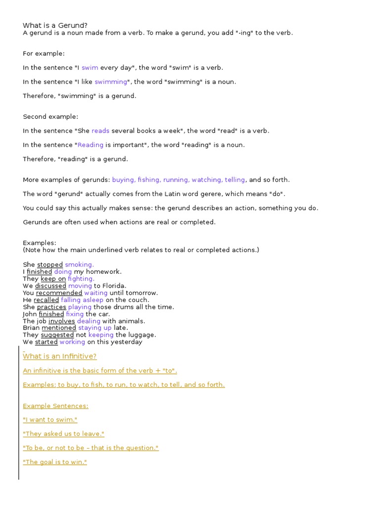 Swim Swimming What Is A Gerund? PDF Verb Sentence (Linguistics)