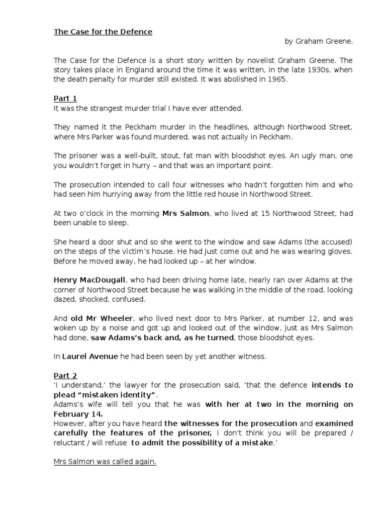 The Case For The Defence PDF Witness Narration