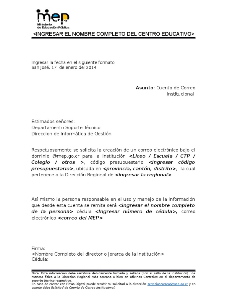 Solicitud De Cuenta De Correo Institucional Pdf Tecnologias De La Informacion Informatica