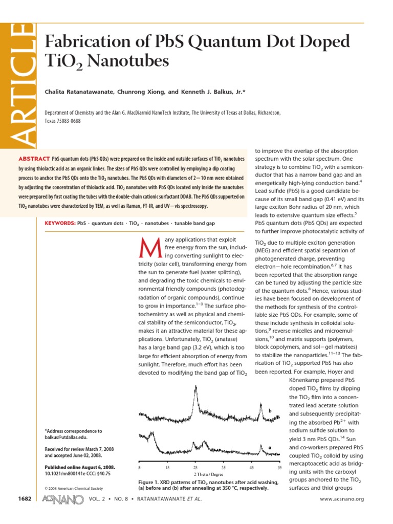 Fabrication of PBS Quantum Dot Doped TiO2 Nanotubes | PDF | Titanium ...