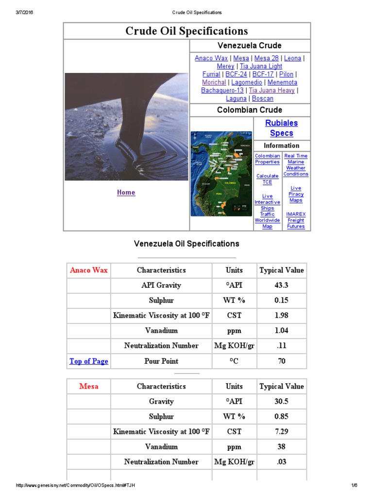 Venezuela Crude Oil Specifications | PDF | Viscosity | Glassforming ...