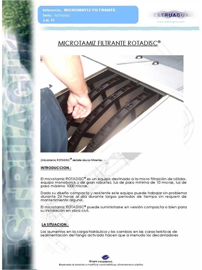 Filtración Superficial Con Microtamices ROTADISK - ESTRUAGUA | PDF ...