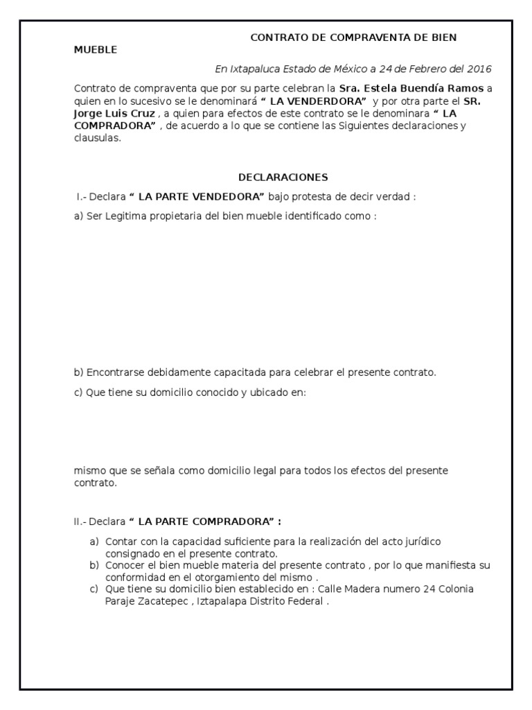Contrato Compraventa de Bien Mueble | PDF | Instituciones sociales |  Ciencias sociales