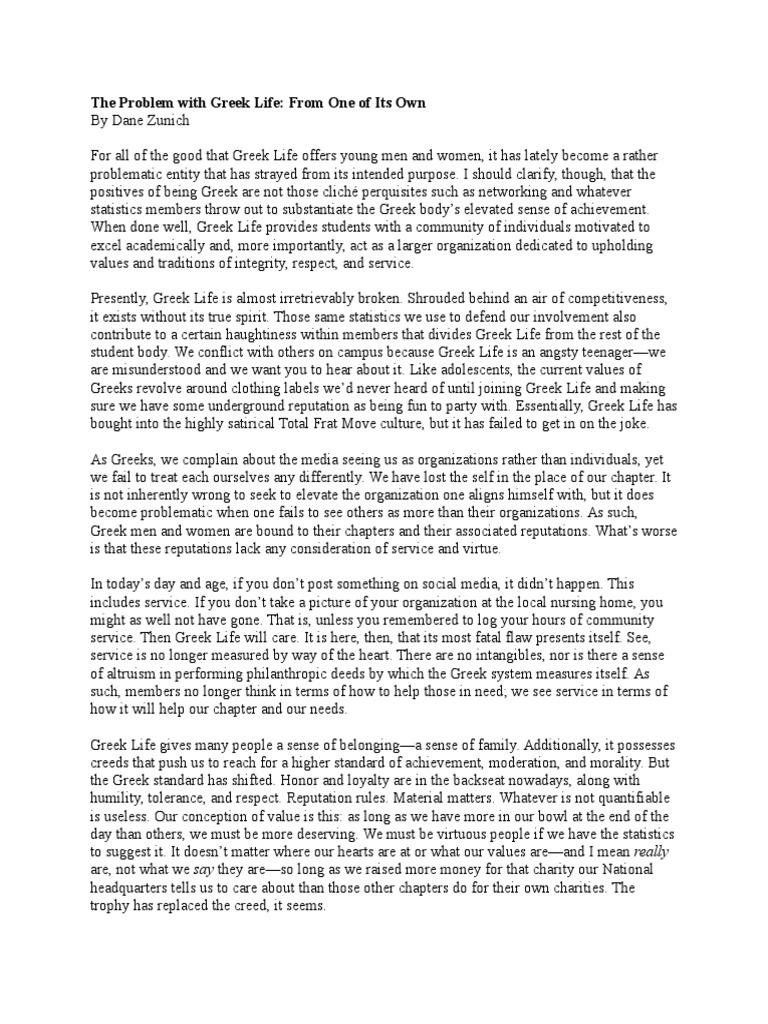 The Crisis of Modern Greek Life | PDF | Fraternities And Sororities ...