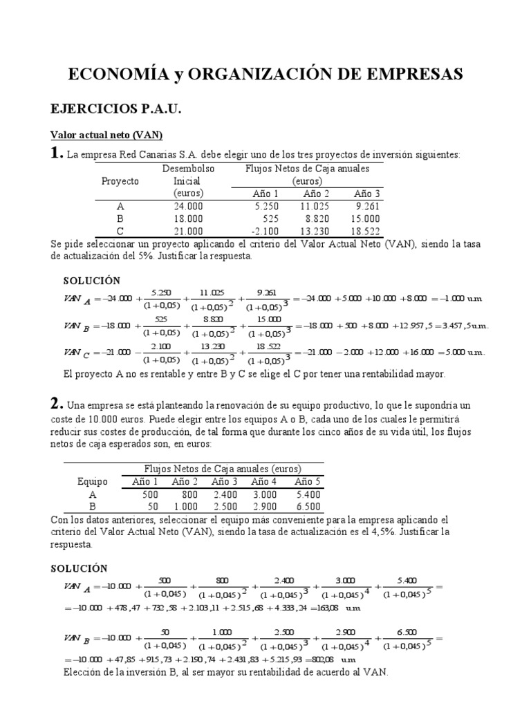 Modelos Ejercicios Pau Resueltos | PDF | Valor presente neto | Capital ...