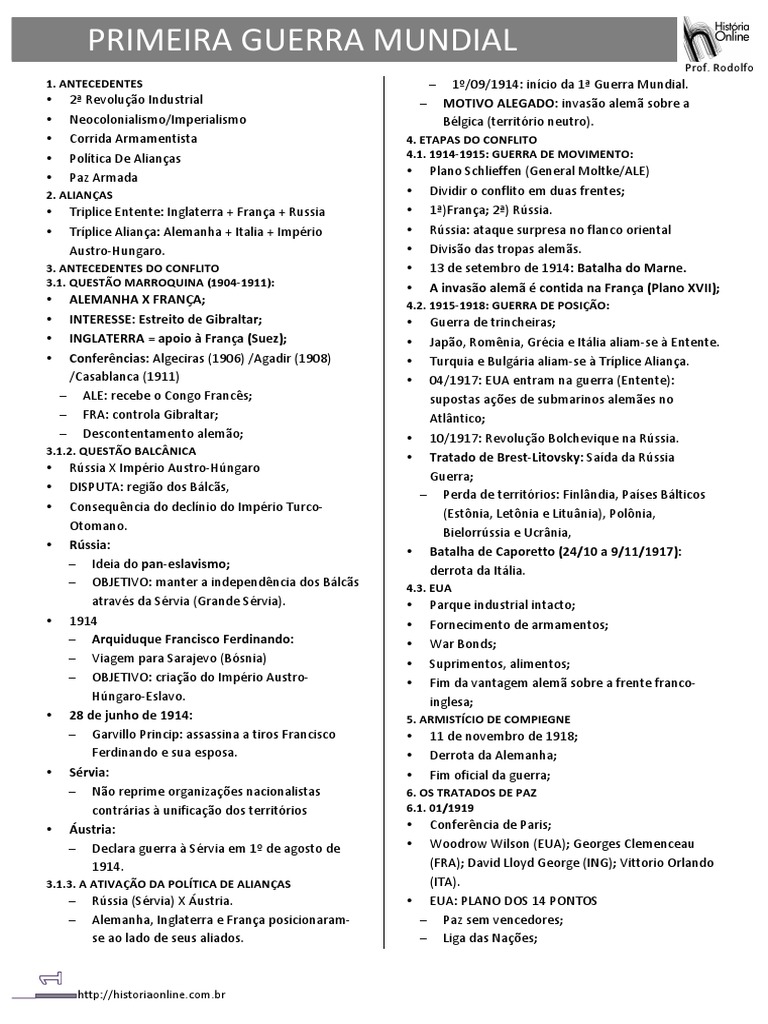 1 Guerra Mundial Resumo PDF - 1711607686
