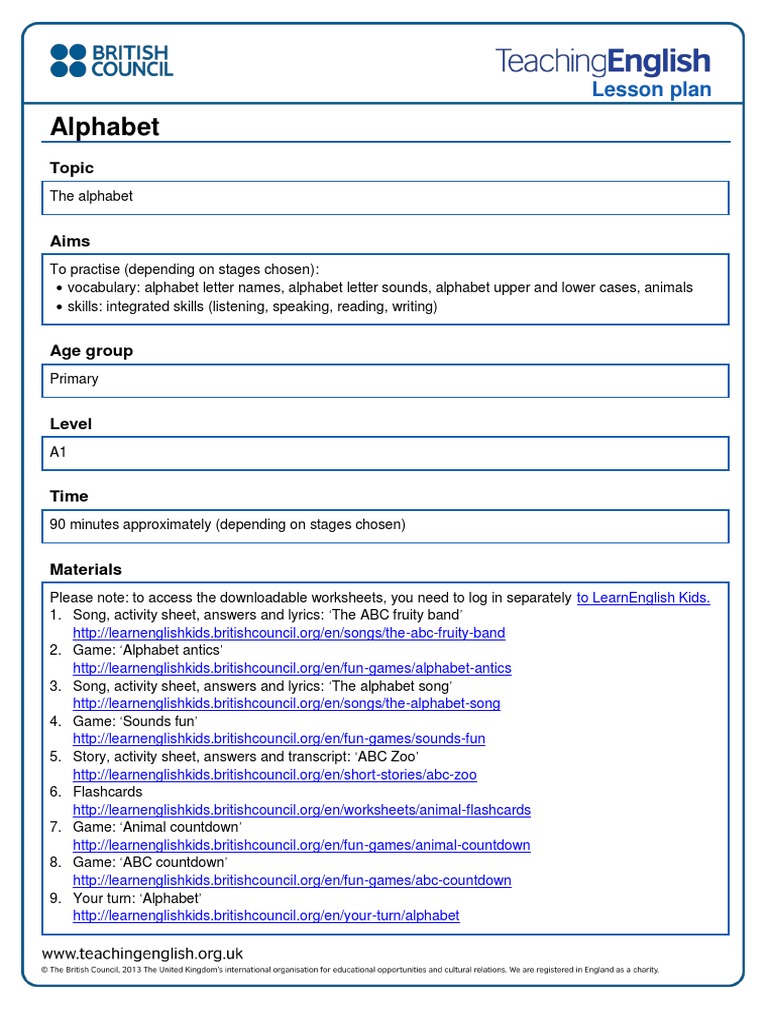 Detailed Lesson Plan For Alphabet Letters