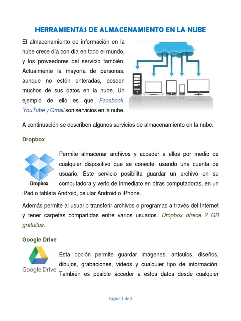 Herramientas de Almacenamiento en La Nube | PDF | Plataforma como ...