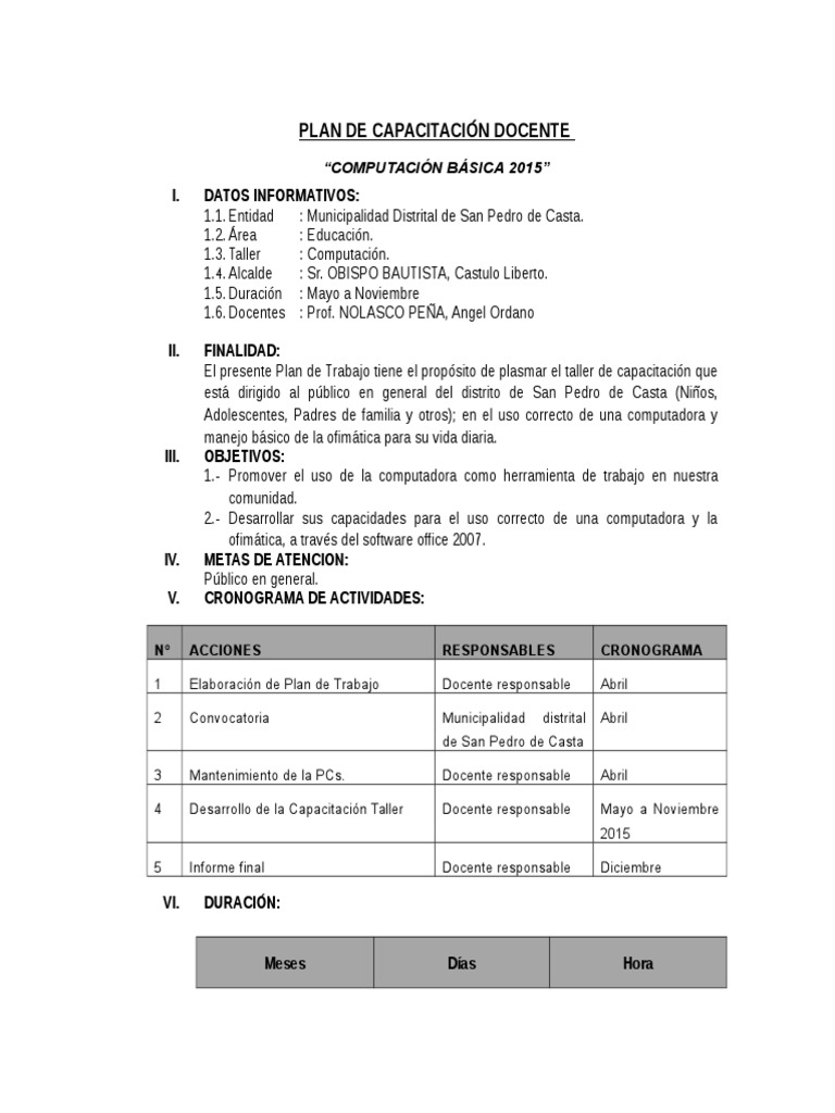 Plan de Capacitación Municipalidad | PDF | Informática | Software