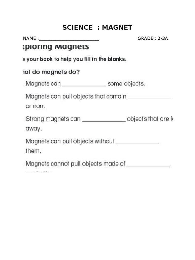 science magnet worksheet | Magnet | Magnetism | Free 30-day Trial | Scribd