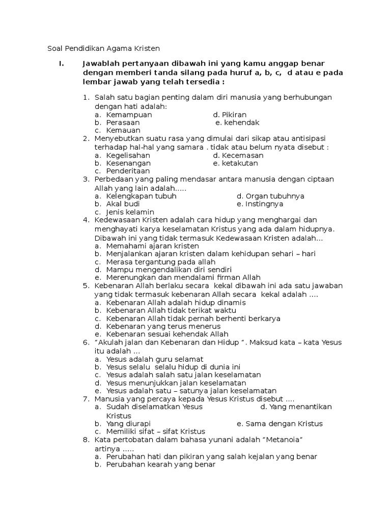 Soal Ujian Semester Genappendidikan Agama Katolik Kls 2 Sma