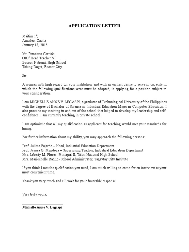 Application for Teaching Position | PDF | Business