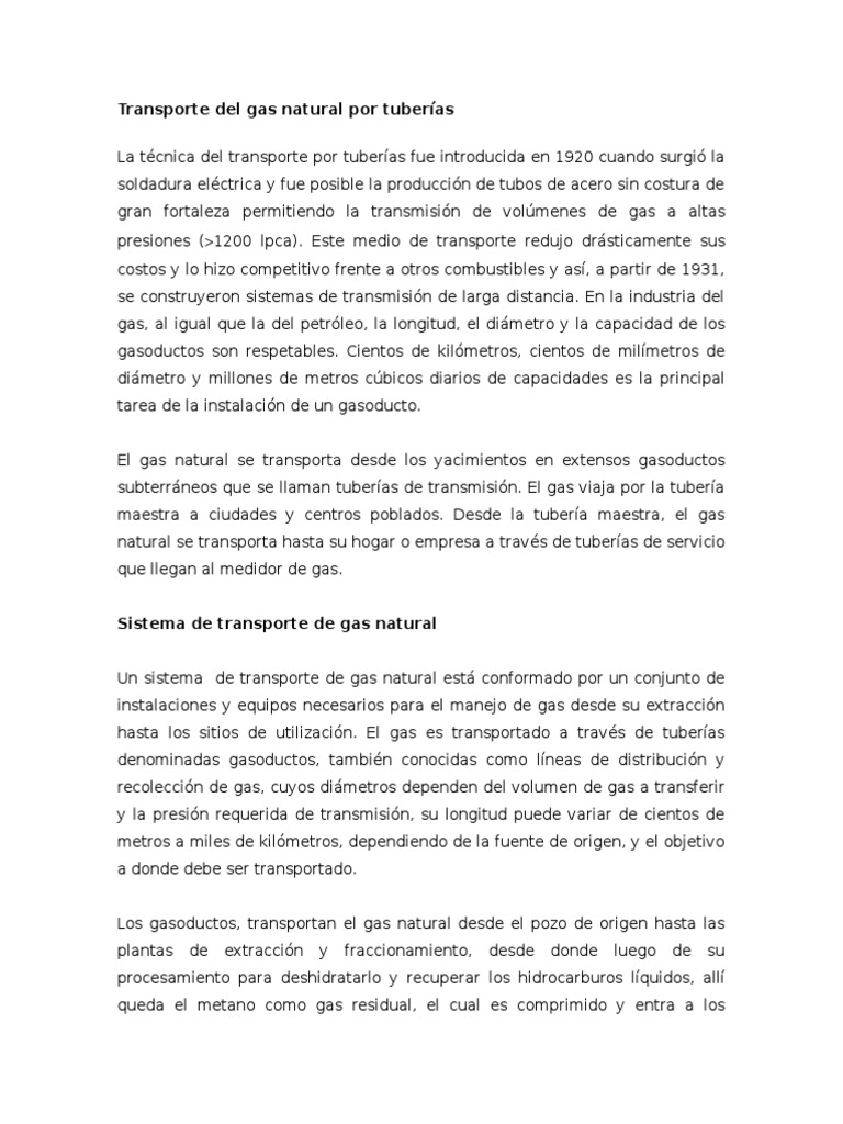 Transporte de gas natural por tuberías | PDF | Tubería (transporte de ...