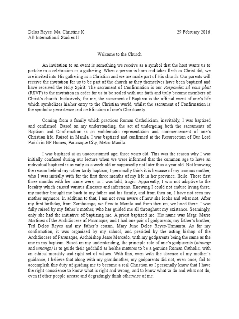 reflection essay about baptism