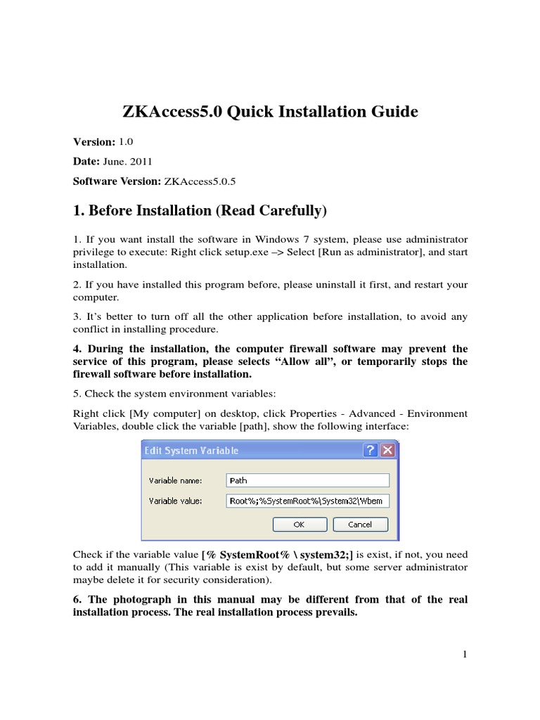 Zkaccess5 0 Quick Installation Guide V1 0 Pdf Port Computer