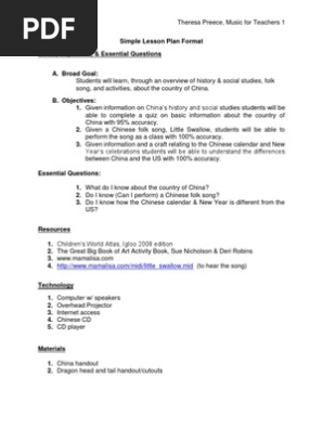 Lesson Plan China Music for Teachers T Preece PDF