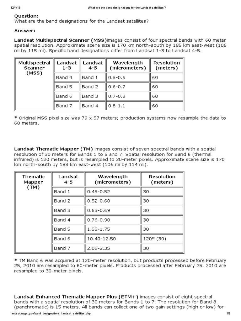 Landsat Satellite Band Designations | PDF | Image Resolution | Optics