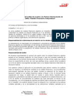 Modelo de Informe Del Auditor de Acuerdo a Las Normas Internacionales de Auditoría NIAs Estados Financieros Comparativos 1