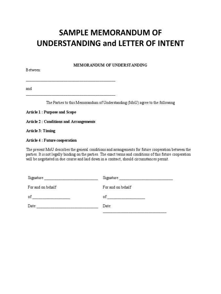 management letter doc of and Memorandum Understanding Intent of Sample Letter