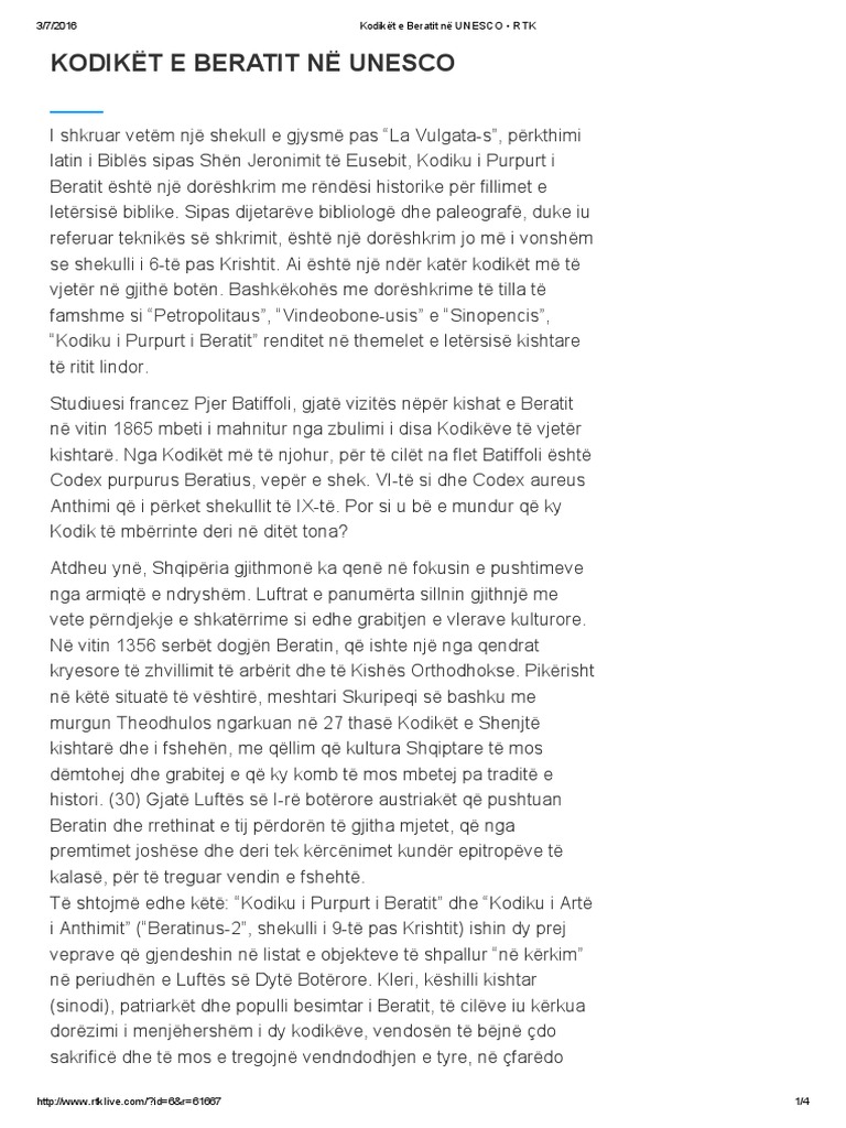 Kodikët e Beratit Në UNESCO | PDF
