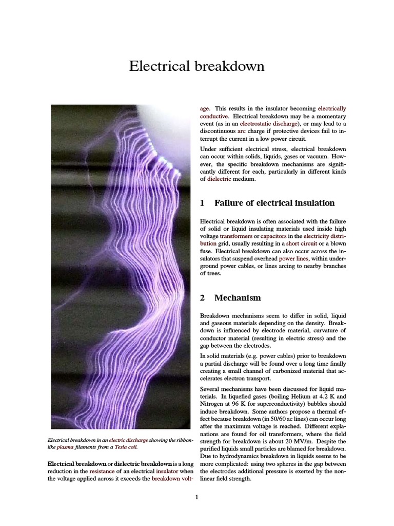 Electrical Breakdown PDF Electrical Breakdown Electrical Phenomena