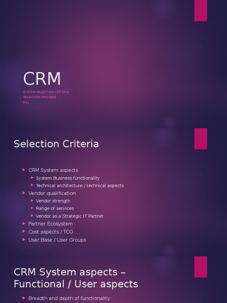CRM Systems Selection Criteria, Process ROI Business Case PDF