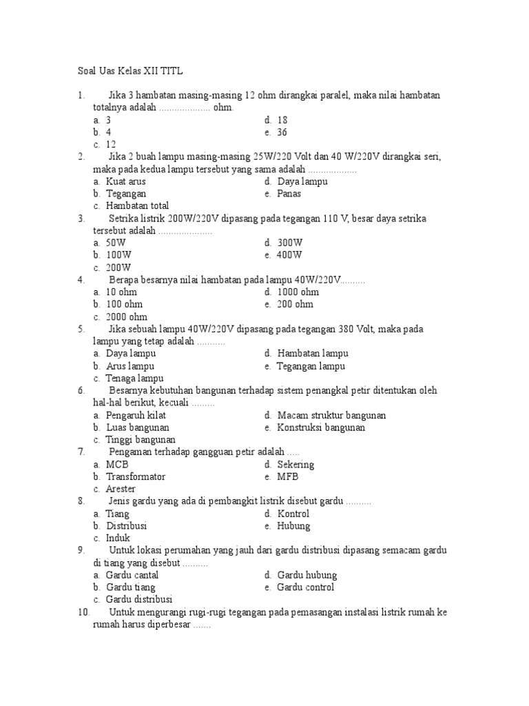 Contoh Soal Dan Jawaban Instalasi Penerangan Listrik Kelas 12 - Dunia