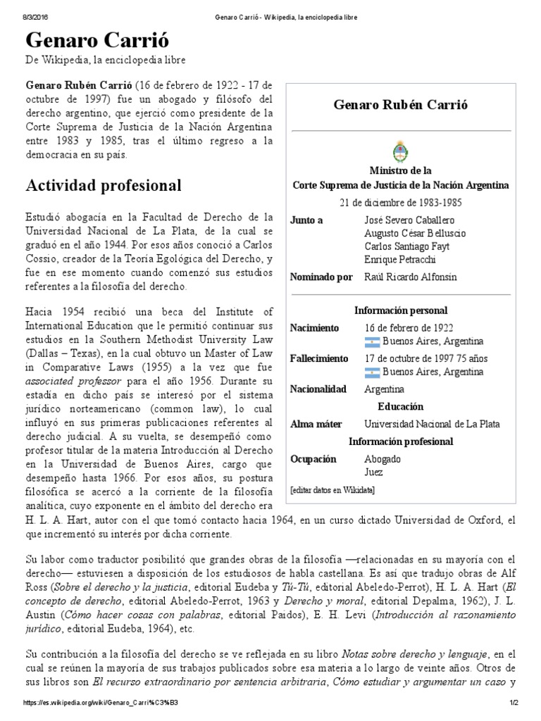 Genaro Carrió Wikipedia, La Enciclopedia Libre PDF Publicación