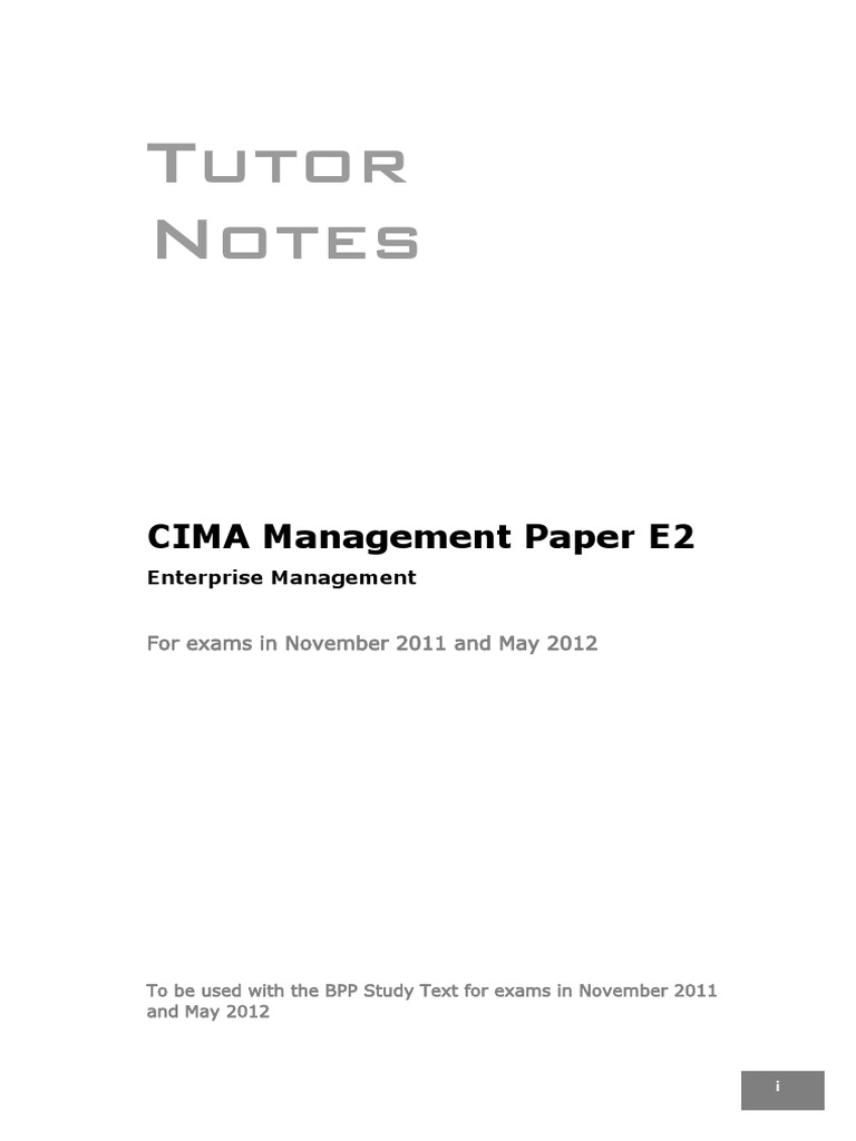 Tutor Notes (CIMA Management Paper E2) | PDF | Power (Social And ...