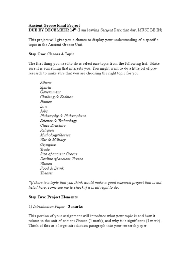 Ancient Greece Project Guidelines | PDF | Ancient Greece | Drawing