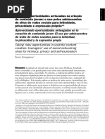 Livingstone-Tomando Oportunidades Arriscadas Na Criação de Conteúdo Jovem- o Uso Pelos Adolescentes de Sites de Redes Sociais Para Intimidade, Privacidade e Expressão Própria