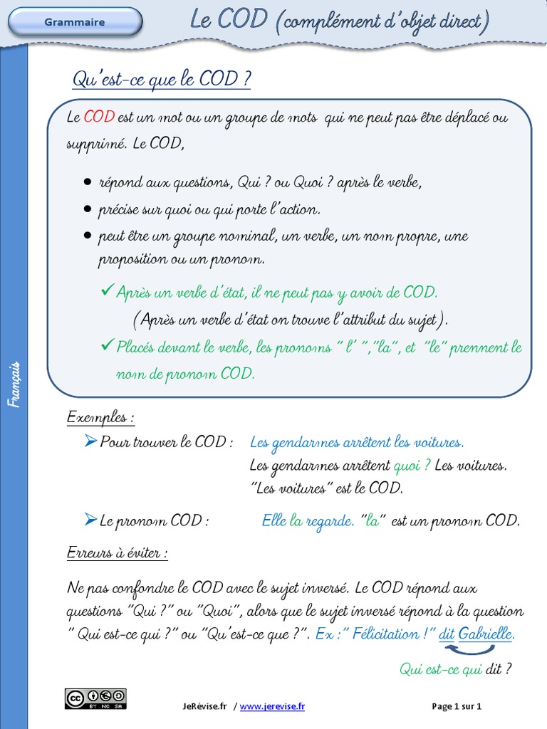 Comprendre le COD en français | PDF