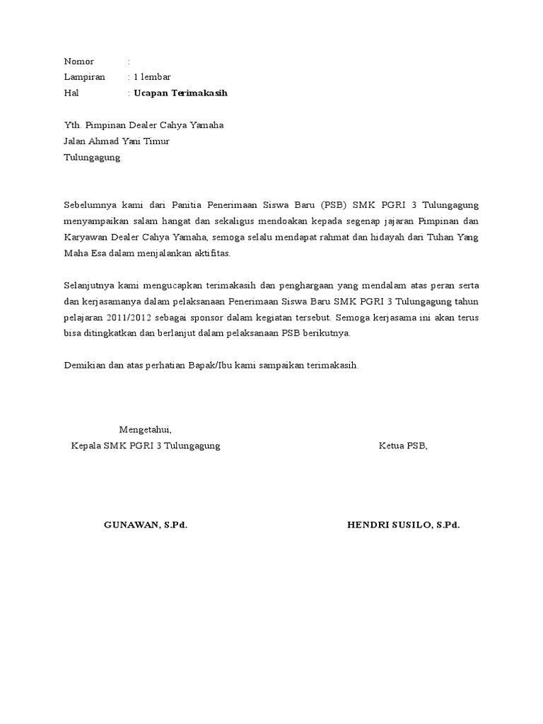 Surat Ucapan Terima Kasih Pdf
