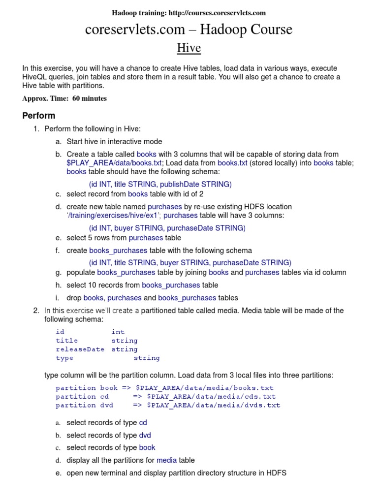 Hive training tables, joins, partitions PDF Computing